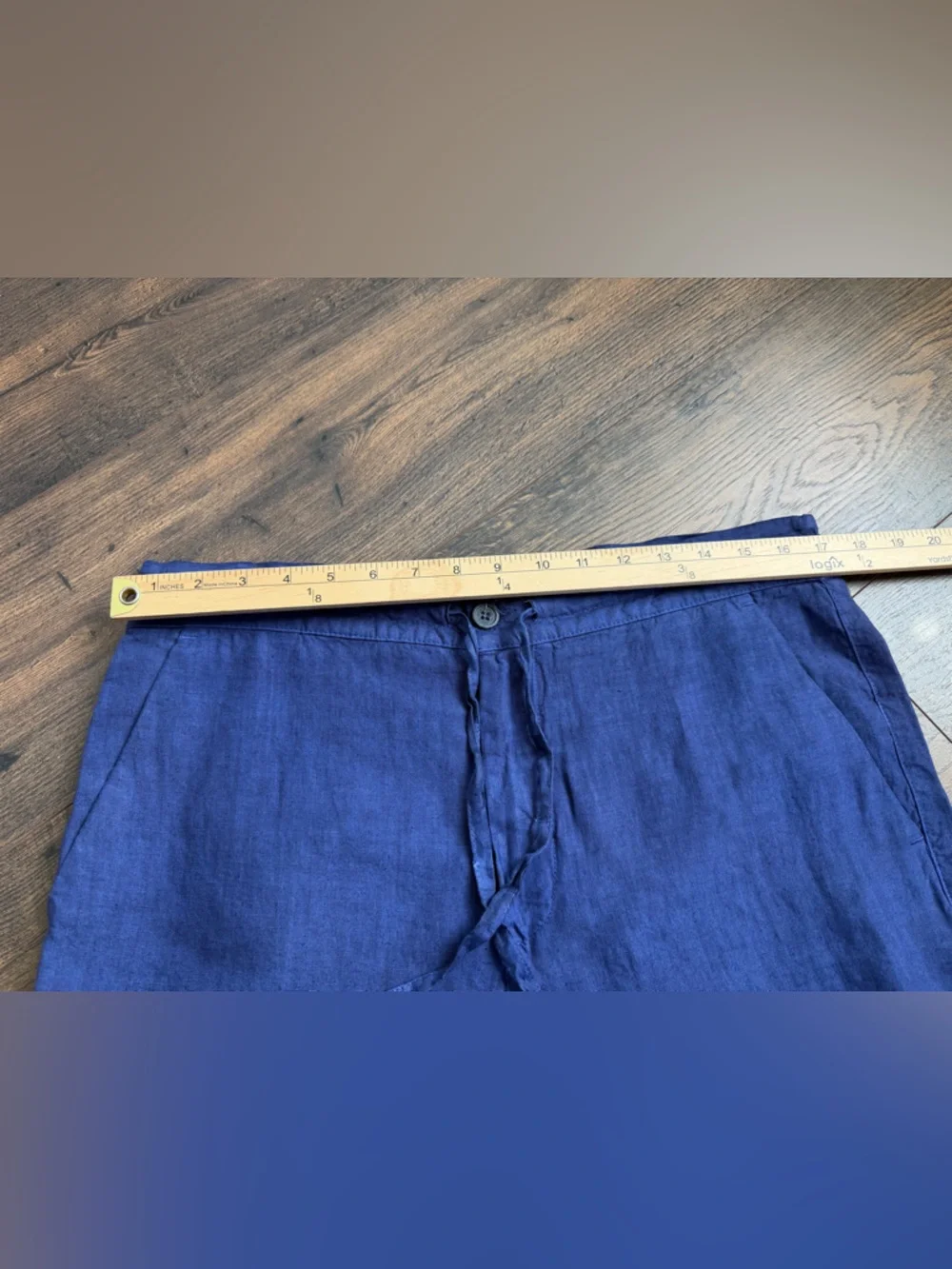 120% Lino Men’s Drawstring Linen Pants Blue Size 48/M
